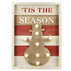 Χριστουγεννιάτικο Διακοσμητικό Ξύλινο Κάδρο, με Χιονάνθρωπο και 9 LED (26x36cm)